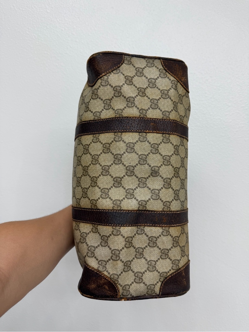 Vintage Gucci GG Monogram Boston Bag Brown Canvas & Leather - Picture 5 of 13